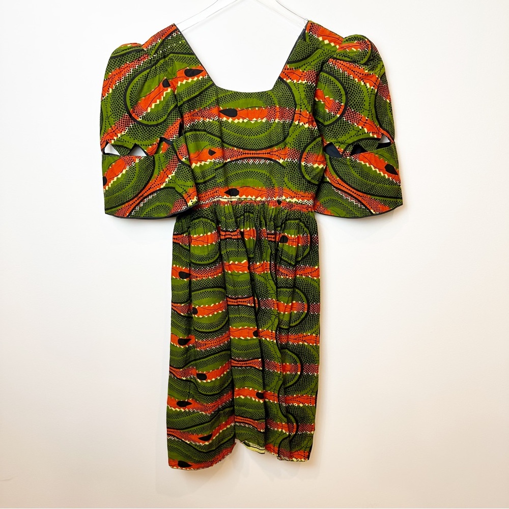 Vintage | Unique Cutout African Print Cotton Wax Dress